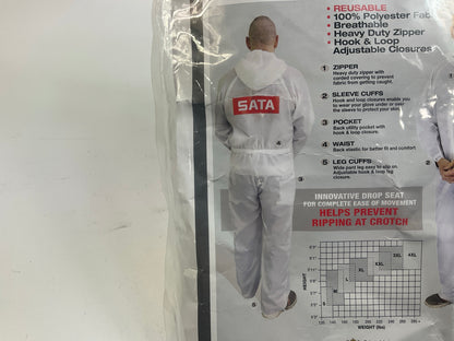 SATA Dan-Am 530060W Reusable Paint Suit, 2X-Large, White, Elastic Waist XXL
