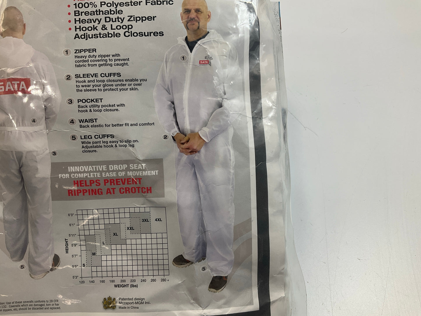 SATA Dan-Am 530060W Reusable Paint Suit, 2X-Large, White, Elastic Waist XXL