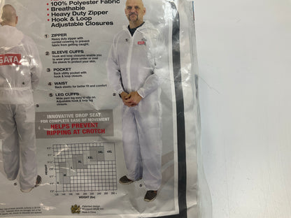 SATA Dan-Am 530060W Reusable Paint Suit, 2X-Large, White, Elastic Waist XXL