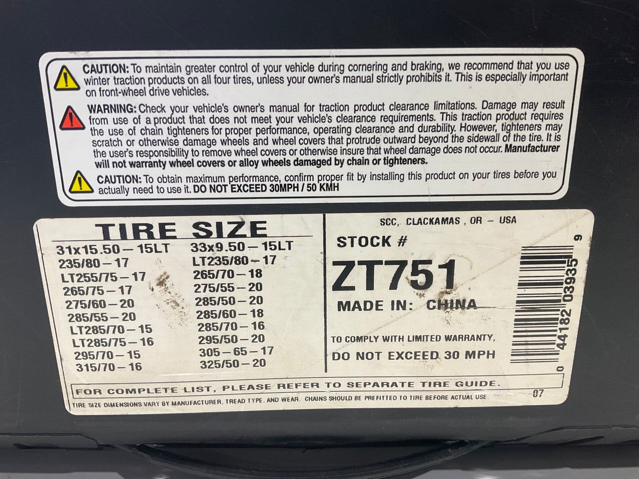 SCC ZT751 Super Z LT Light Truck And SUV Tire Snow Traction Chain - Set Of 2