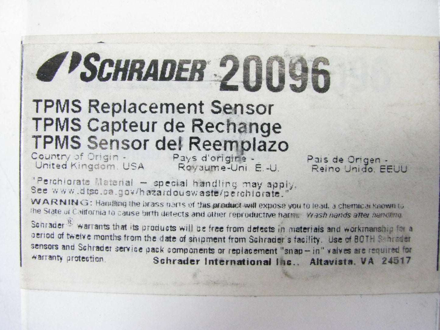Schrader 20096 TPMS Tire Pressure Monitor Sensor