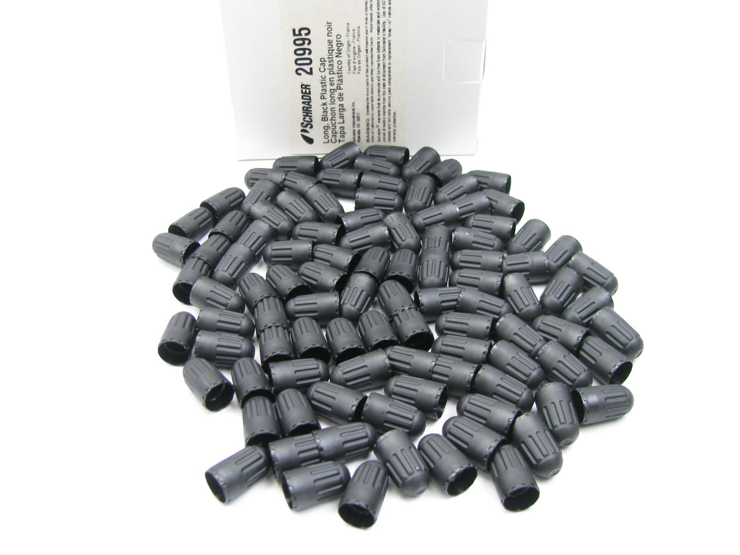 (100) Schrader 20995 TPMS Long Black Plastic Seal Valve Caps - Pack Of 100