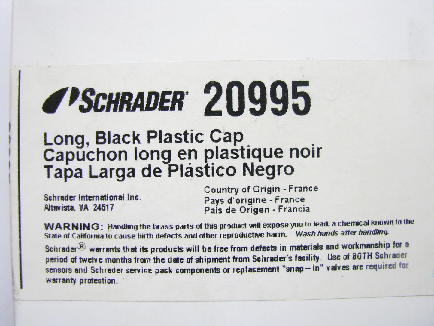 (100) Schrader 20995 TPMS Long Black Plastic Seal Valve Caps - Pack Of 100