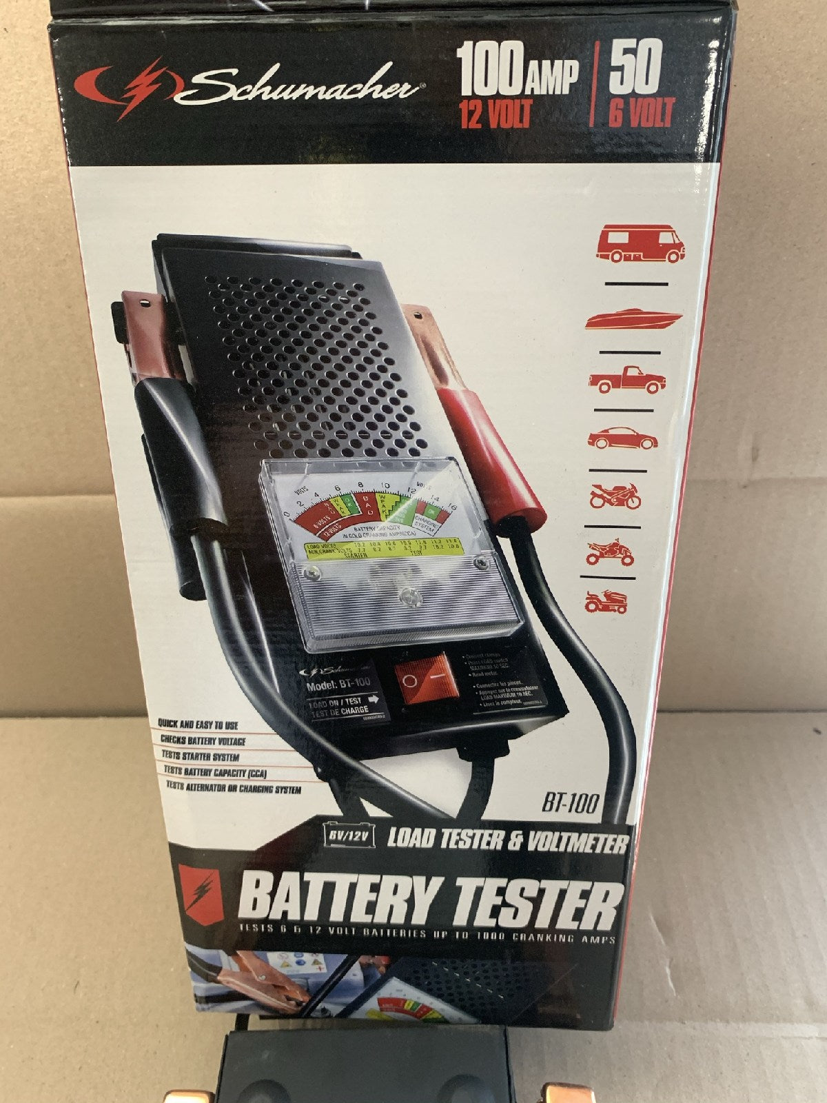 NEW - Battery Tester 100 Amp Schumacher BT100 Test Load 6 And 12 Volt Batteries