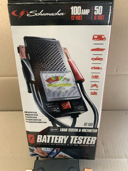 NEW - Battery Tester 100 Amp Schumacher BT100 Test Load 6 And 12 Volt Batteries