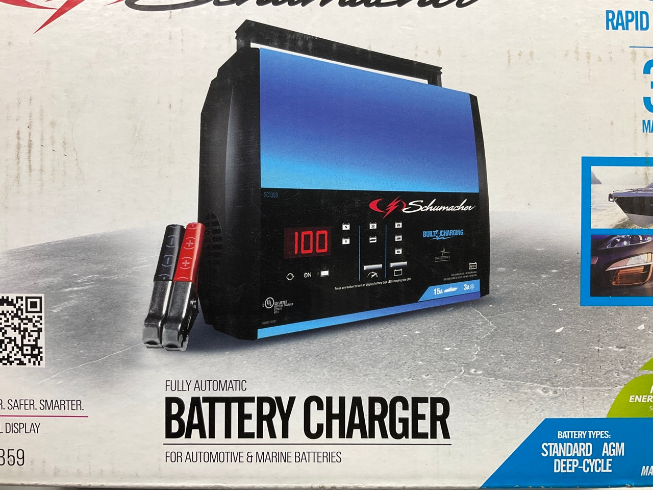 Schumacher SC1359 15A Battery Charger Fully Automatic 6V/12V, New