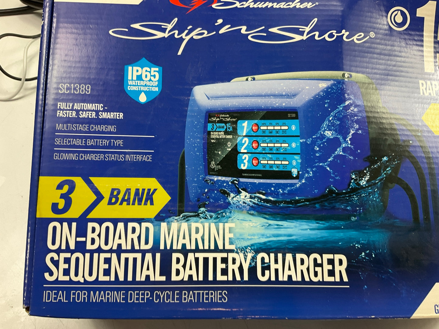 Schumacher Boat Battery Charger Shore Marine 12V 15A 3-Bank On-Board Sequential