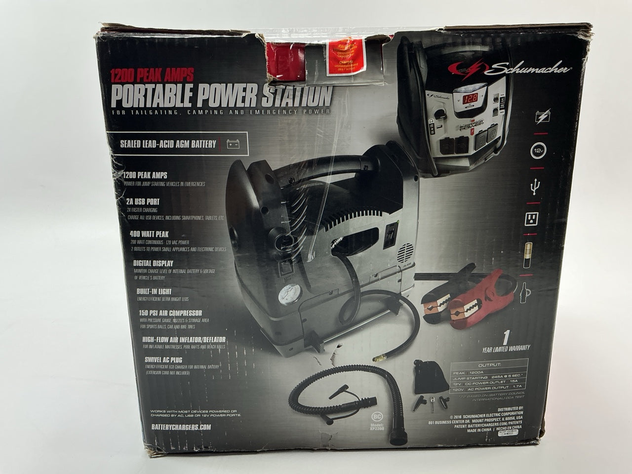 Schumacher XP2260 1200 Peak Amp 6-in-1 Portable Power Station W/ Tire Inflator