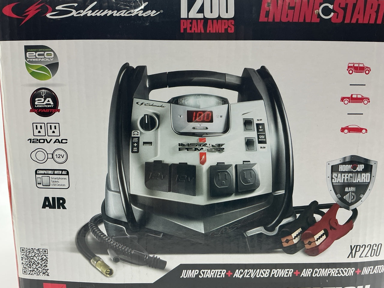 Schumacher XP2260 1200 Peak Amp 6-in-1 Portable Power Station W/ Tire Inflator
