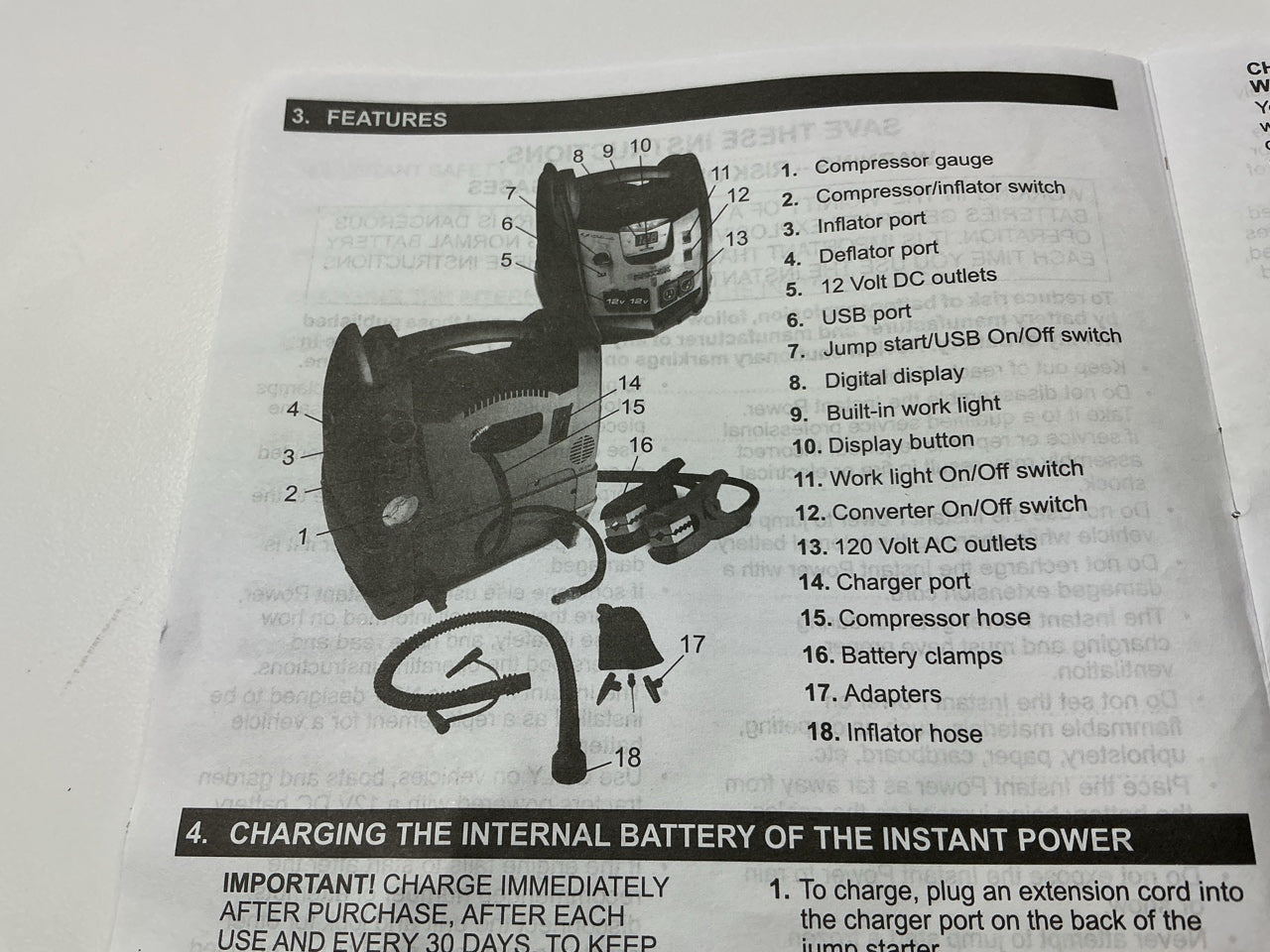 Schumacher XP2260 1200 Peak Amp 6-in-1 Portable Power Station W/ Tire Inflator