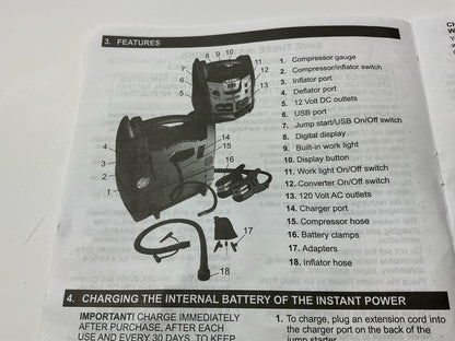 Schumacher XP2260 1200 Peak Amp 6-in-1 Portable Power Station W/ Tire Inflator