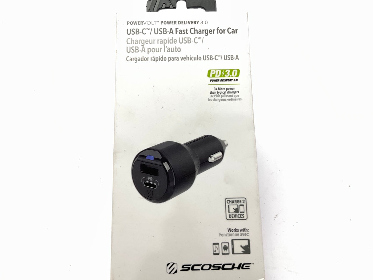 Scosche CPDA2C8-SP 12V Cigarette Lighter USB-C / USB-A Fast Charger For Cars 30W