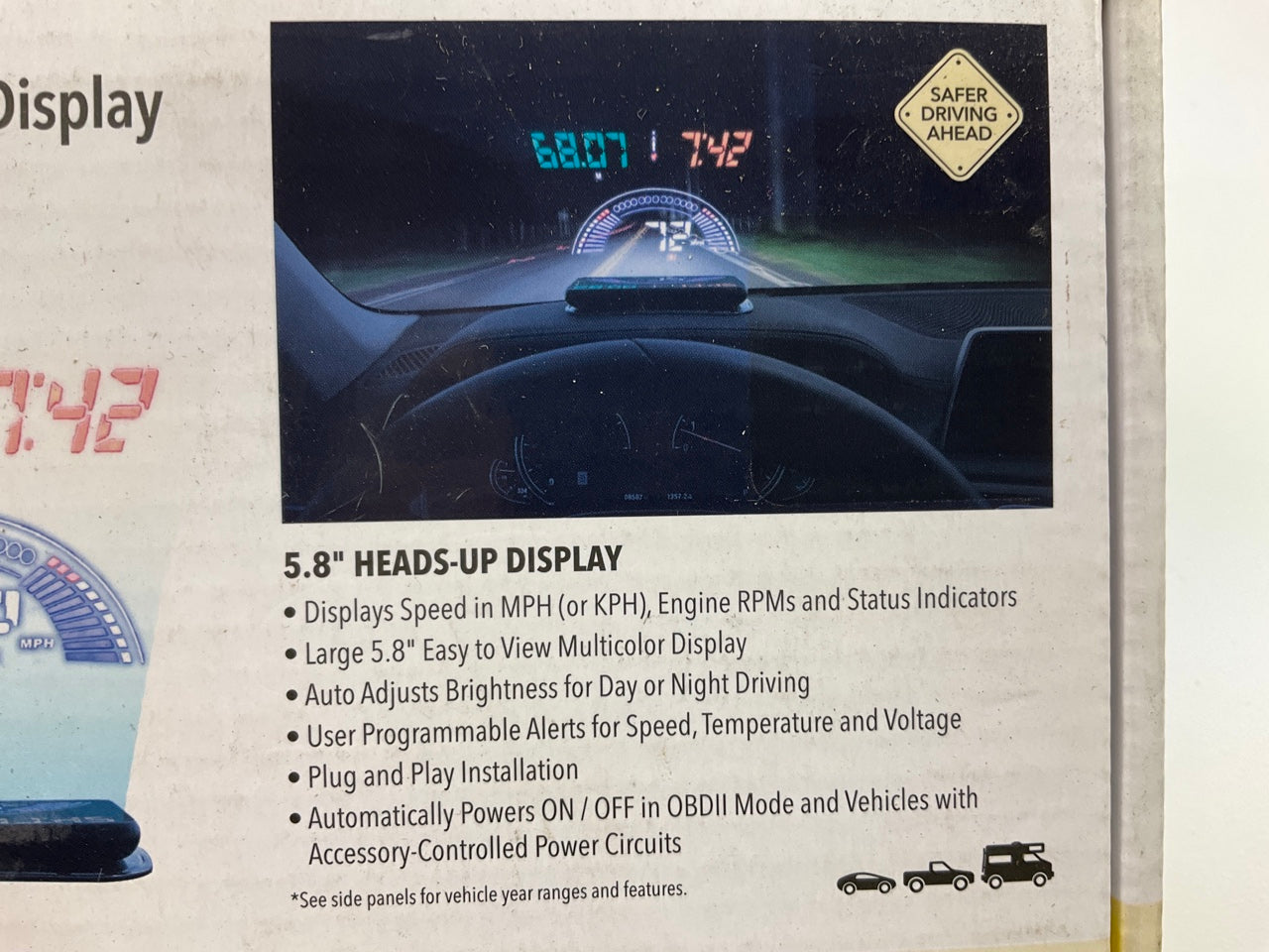 NEW Scosche HUD58OGC 5.8 Heads-up Multicolor LED Display OBDII & Non OBD