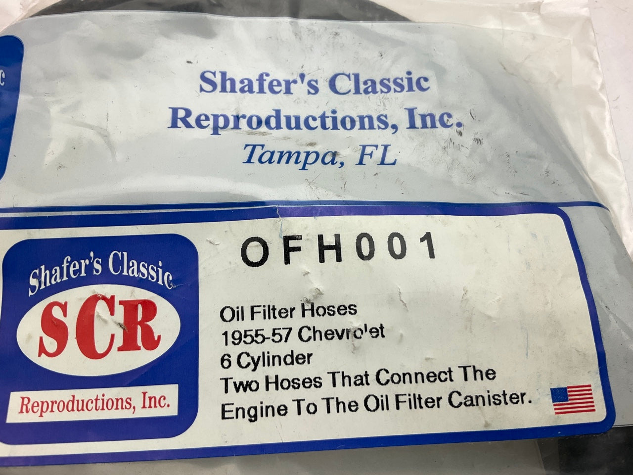 SCR OFH001 Oil Filter Hose Set -  1955-1964 Chevrolet Full Size, 6-cylinder
