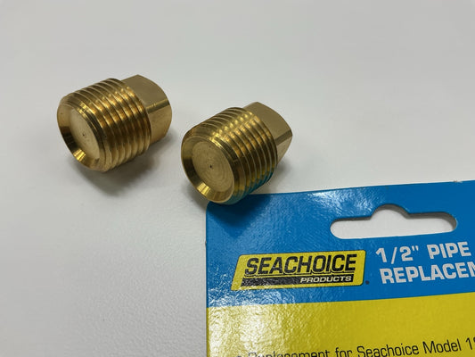 (2) Seachoice 18761 Boat Brass Drain Plug 1/2'' Pipe Thread Universal Boat Bilge