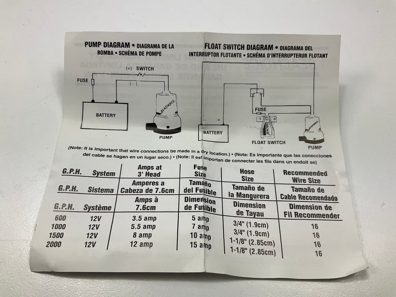 Seachoice 19281 Durable Bilge Pump, 1,000 GPH, 12V, 5.5 Amps, 7A Fuse