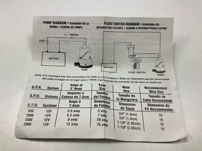 Seachoice 19281 Durable Bilge Pump, 1,000 GPH, 12V, 5.5 Amps, 7A Fuse