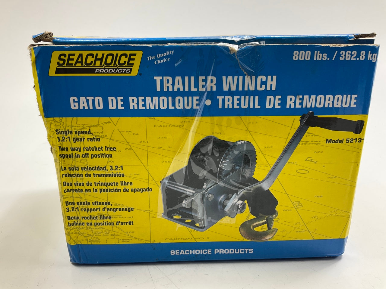 Seachoice 52131 800 Lb. Manual Trailer Winch, 1-Speed, 16-Ft. Strap W/snap Hook