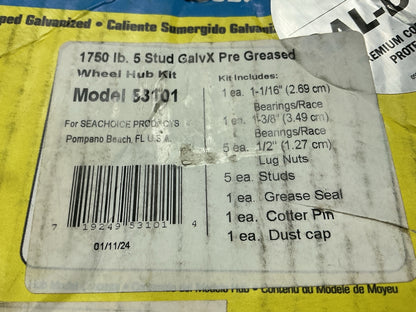 (2) Seachoice 53101 1750 Lbs 5 Stud Galvanized Pre-Greased Wheel Hub Kit