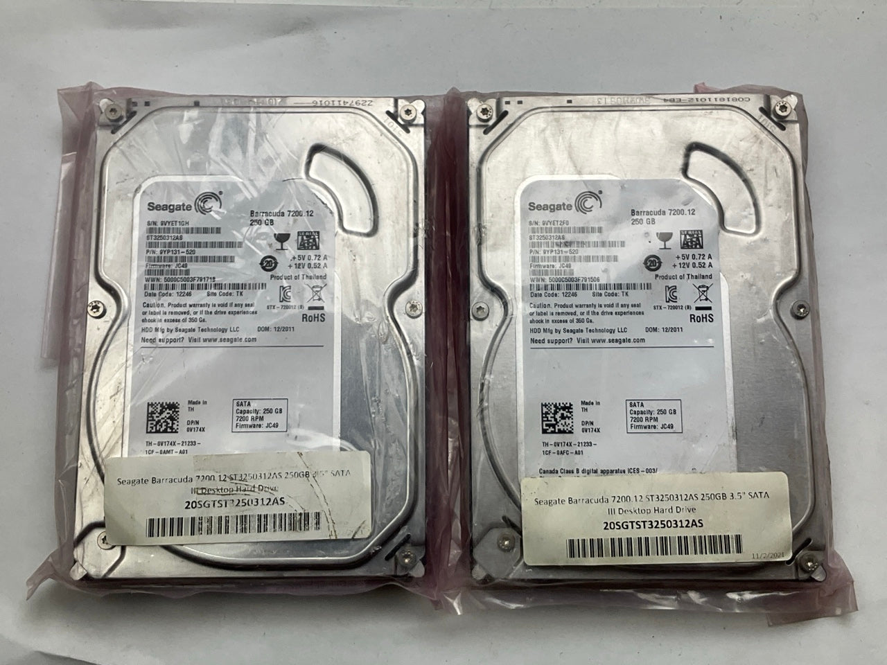 (2) REFURBISHED Seagate Barracuda 7200.12 250GB Internal Hard Drive 7200RPM 3.5''