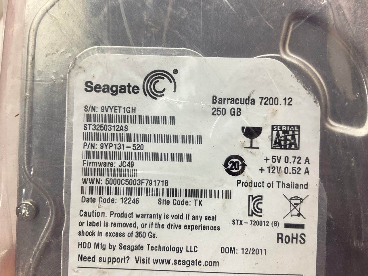 (2) REFURBISHED Seagate Barracuda 7200.12 250GB Internal Hard Drive 7200RPM 3.5''
