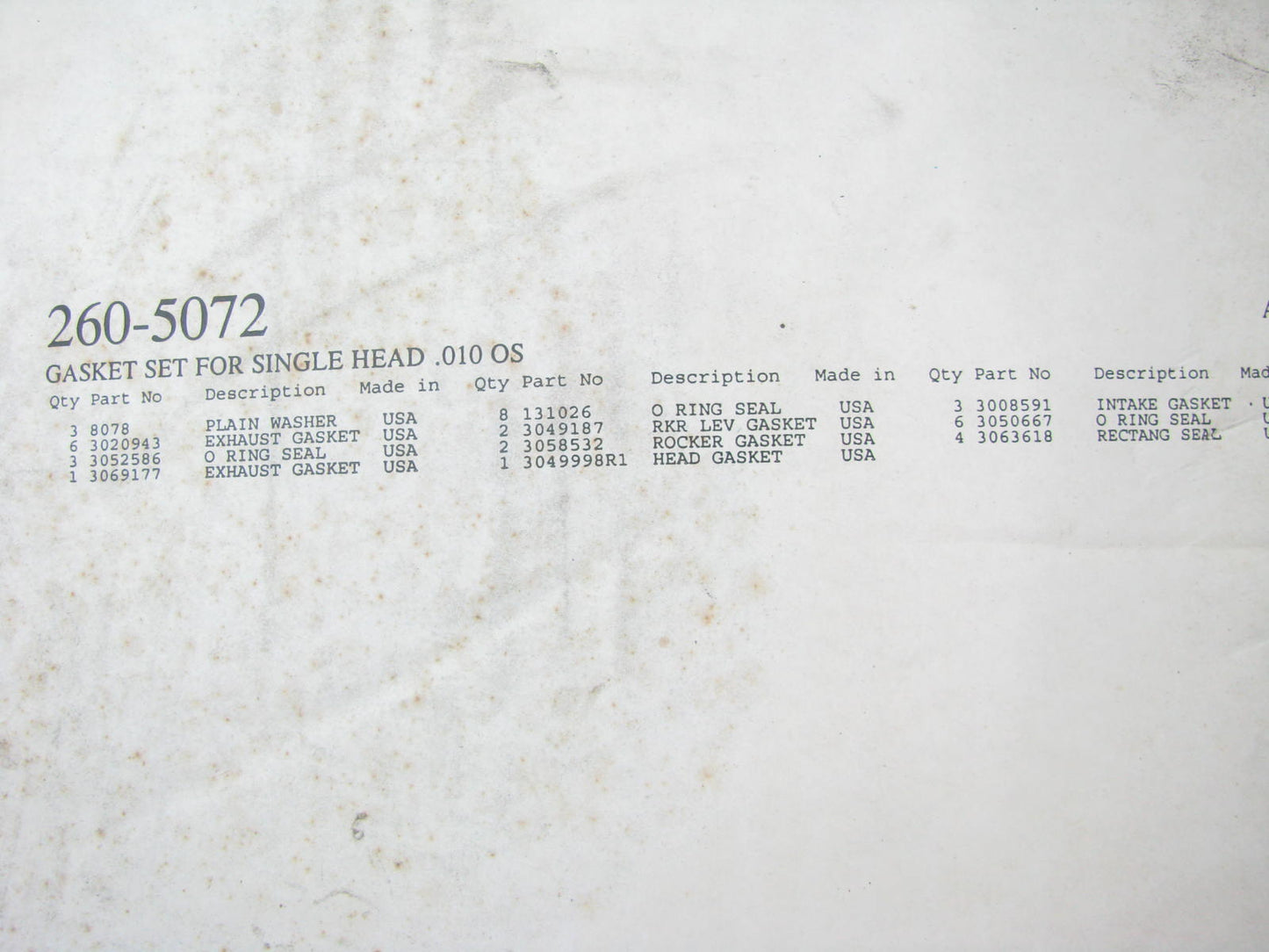 Single Head Set, For Cummins BC IV NT88, 7-bolt Engs. 010 OVERSIZE-  260-5072