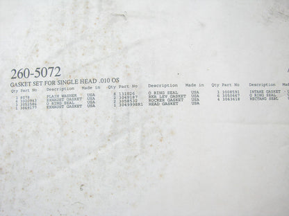 Single Head Set, For Cummins BC IV NT88, 7-bolt Engs. 010 OVERSIZE-  260-5072