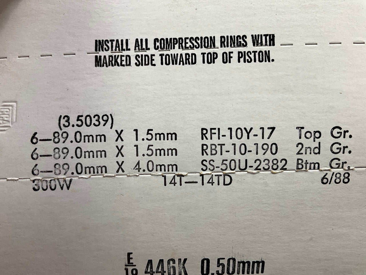 Sealed Power E446K-50MM Engine Piston Rings .50mm 1986-2000 Ford 3.0L-V6 Vulcan