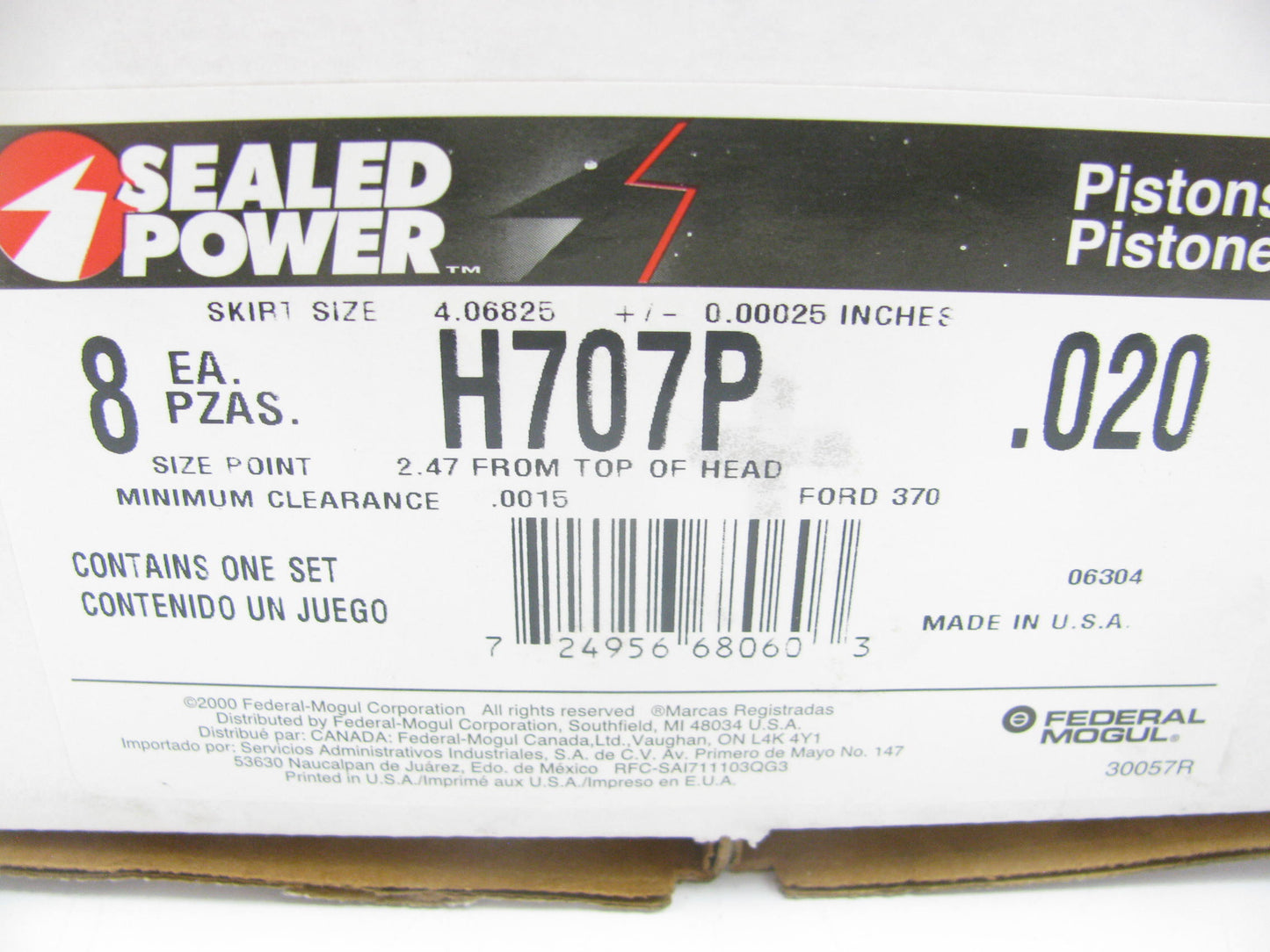 Ford 6.1L 370 V8 Gas Engine Piston Set - 0.020'' Oversize - Sealed Power H707P020