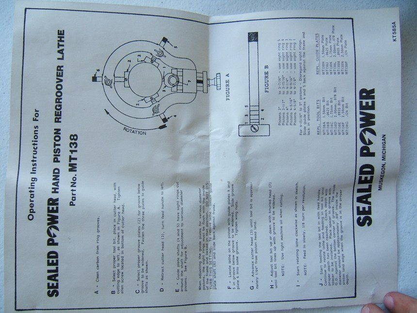 Sealed Power MT138 Manual Lathe Piston Re-Groover Groove Cutter Manulathe