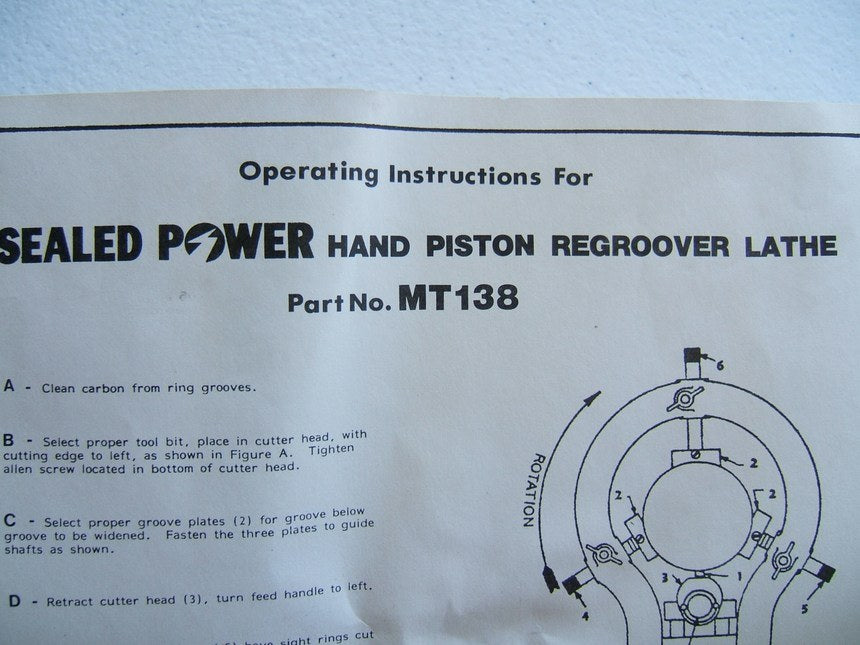 Sealed Power MT138 Manual Lathe Piston Re-Groover Groove Cutter Manulathe