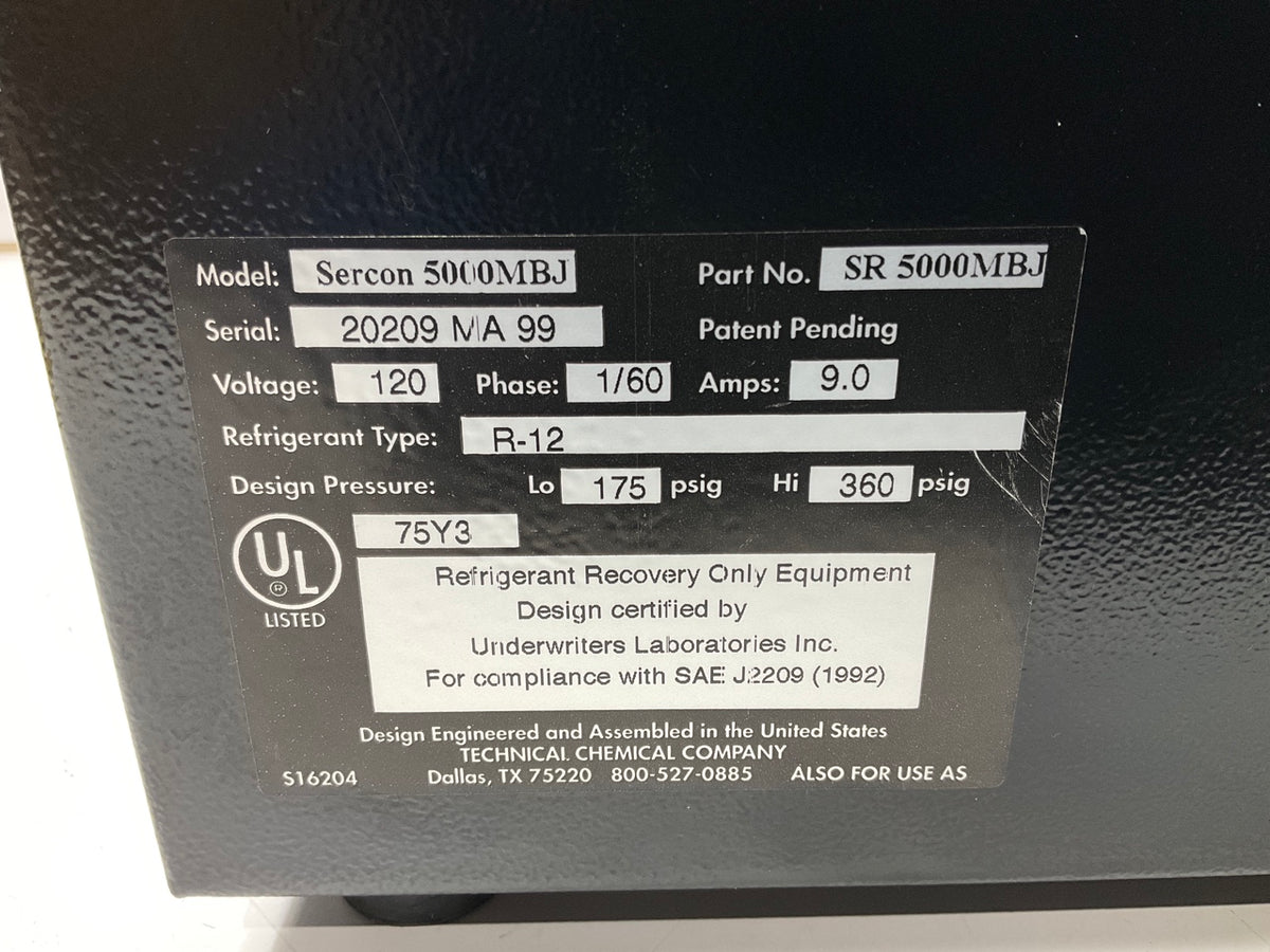 Sercon 5000 SR5000MBJ Vintage Automotive Refrigerant Recovery Recycling Machine