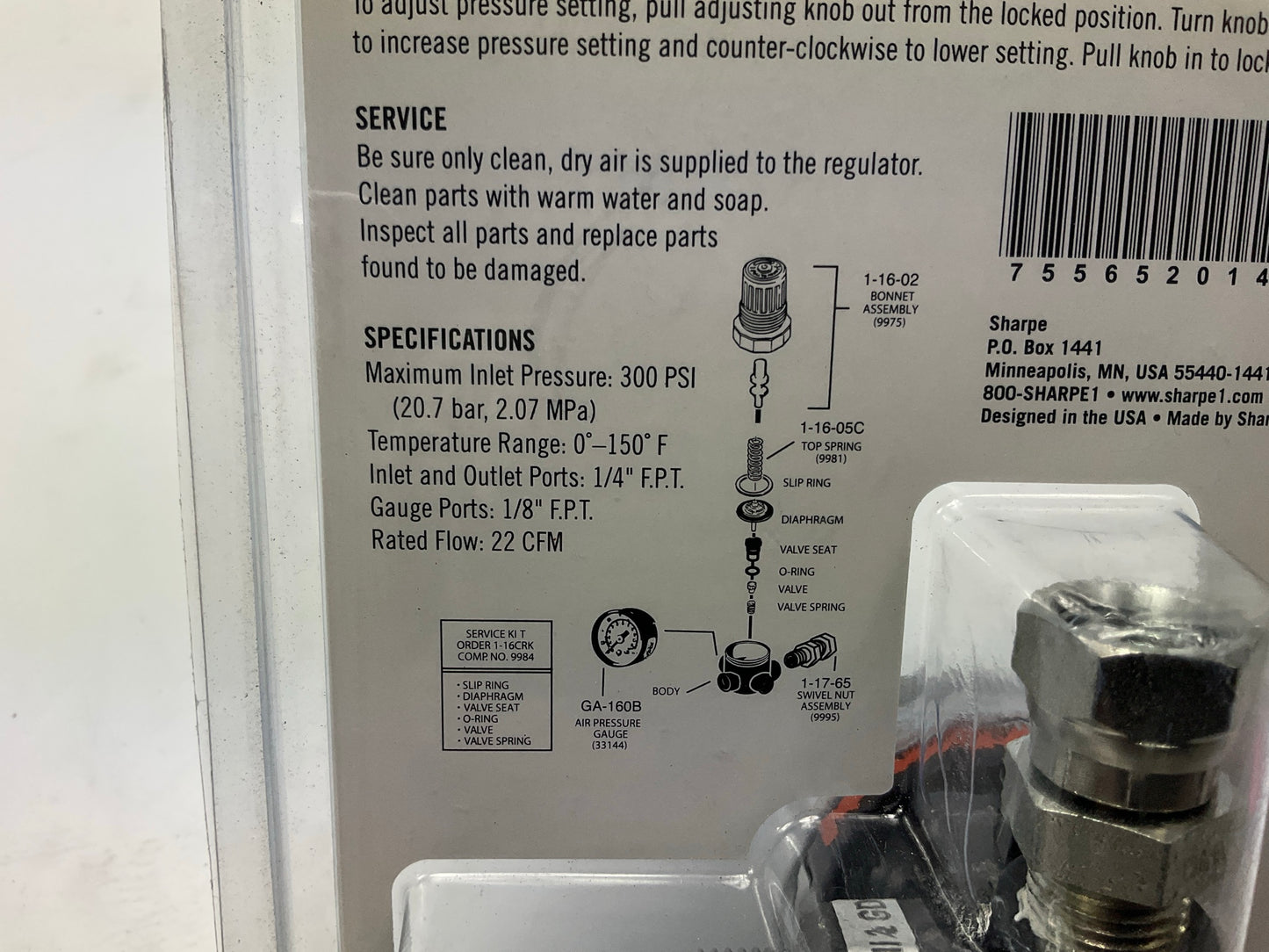 Sharpe 1410 Mini Air Regulator With Gauge