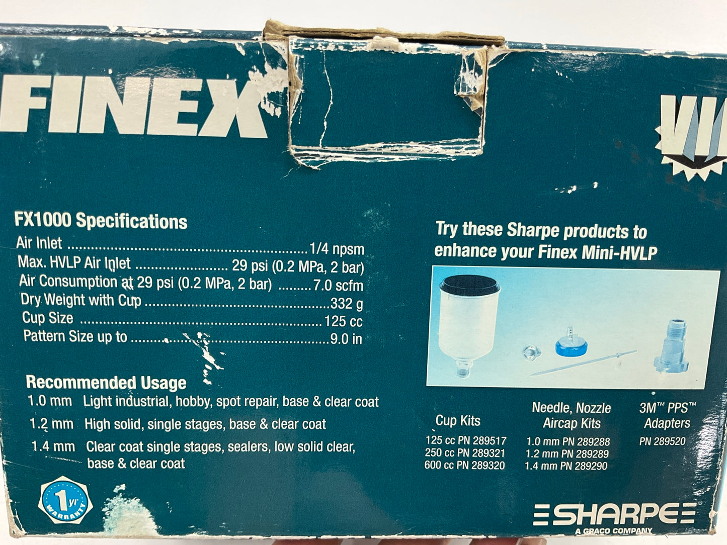 Sharpe 289200 Mini Spray Gun FX1000 Mini HVLP FX2000 Conventional