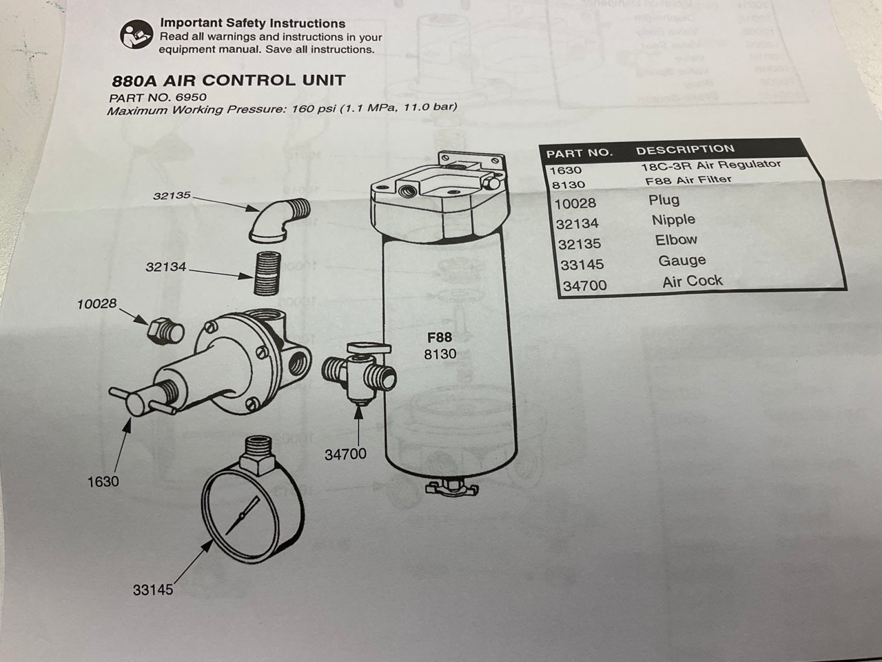 Sharpe 6950 Model 880A Air Particle Filter Air Control, 5 Microns