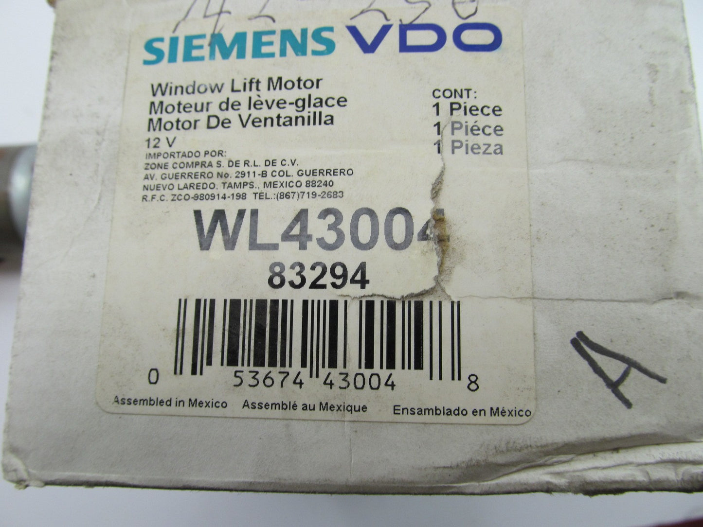 Siemens VDO WL43004 Front Right Power Window Motor
