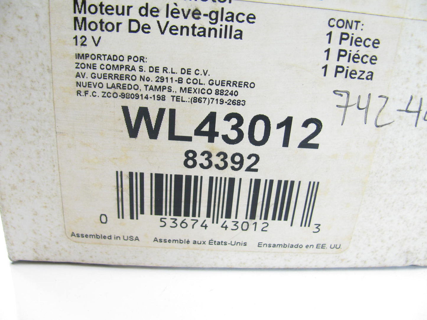 Siemens WL43012 Front Right Power Window Motor 91-94 Ford Explorer, Mazda Navajo