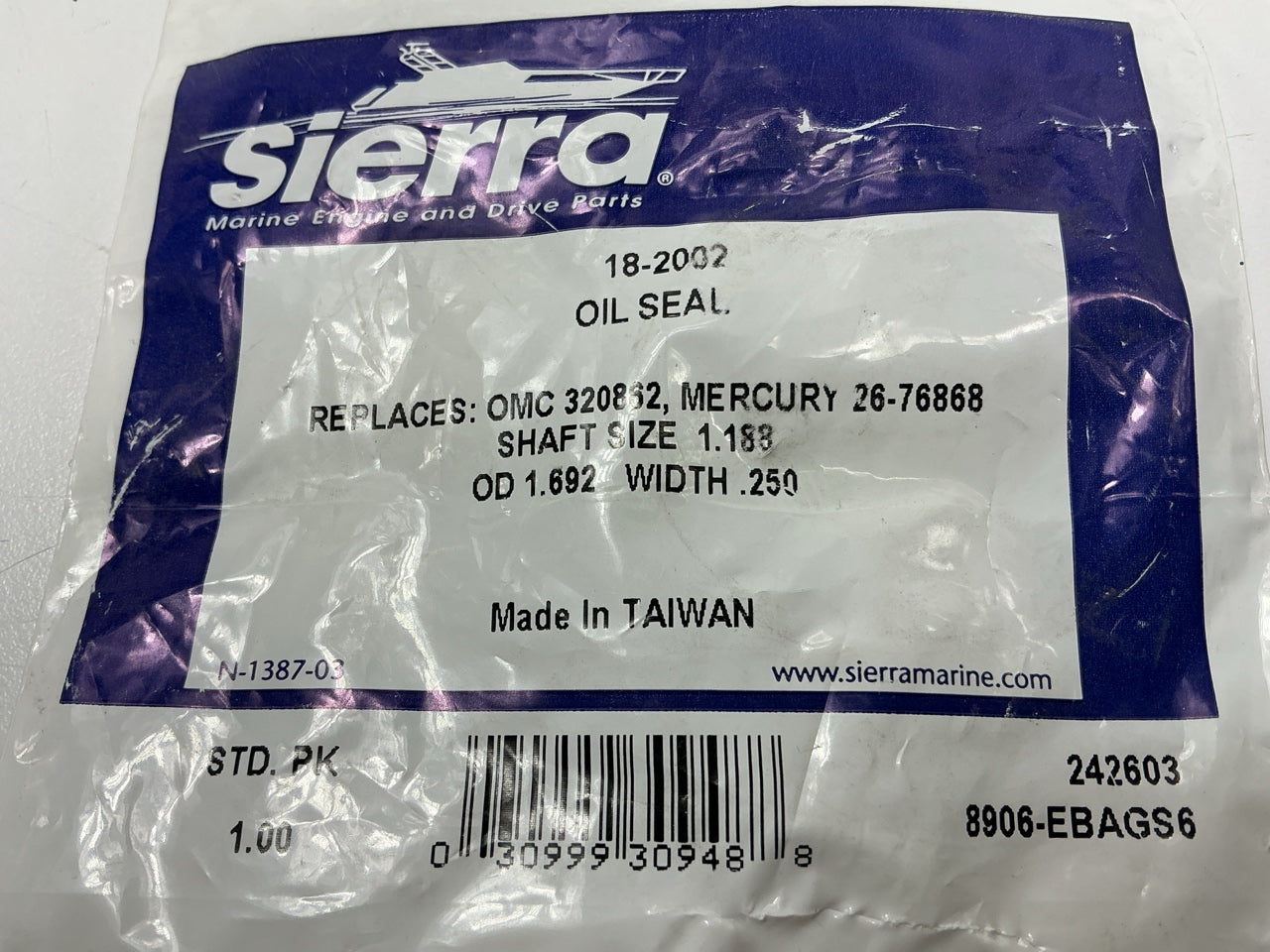 Sierra 18-2002 Oil Seal, Replaces OMC 320862, Mercury 26-76858