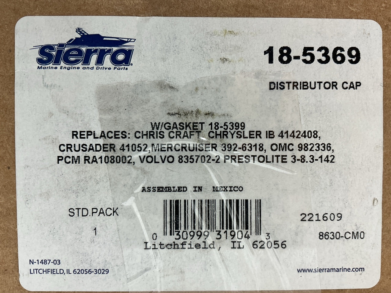 Sierra 18-5369 Boat Marine Distributor Cap 41052, 835702-2,  392-6318, 982336
