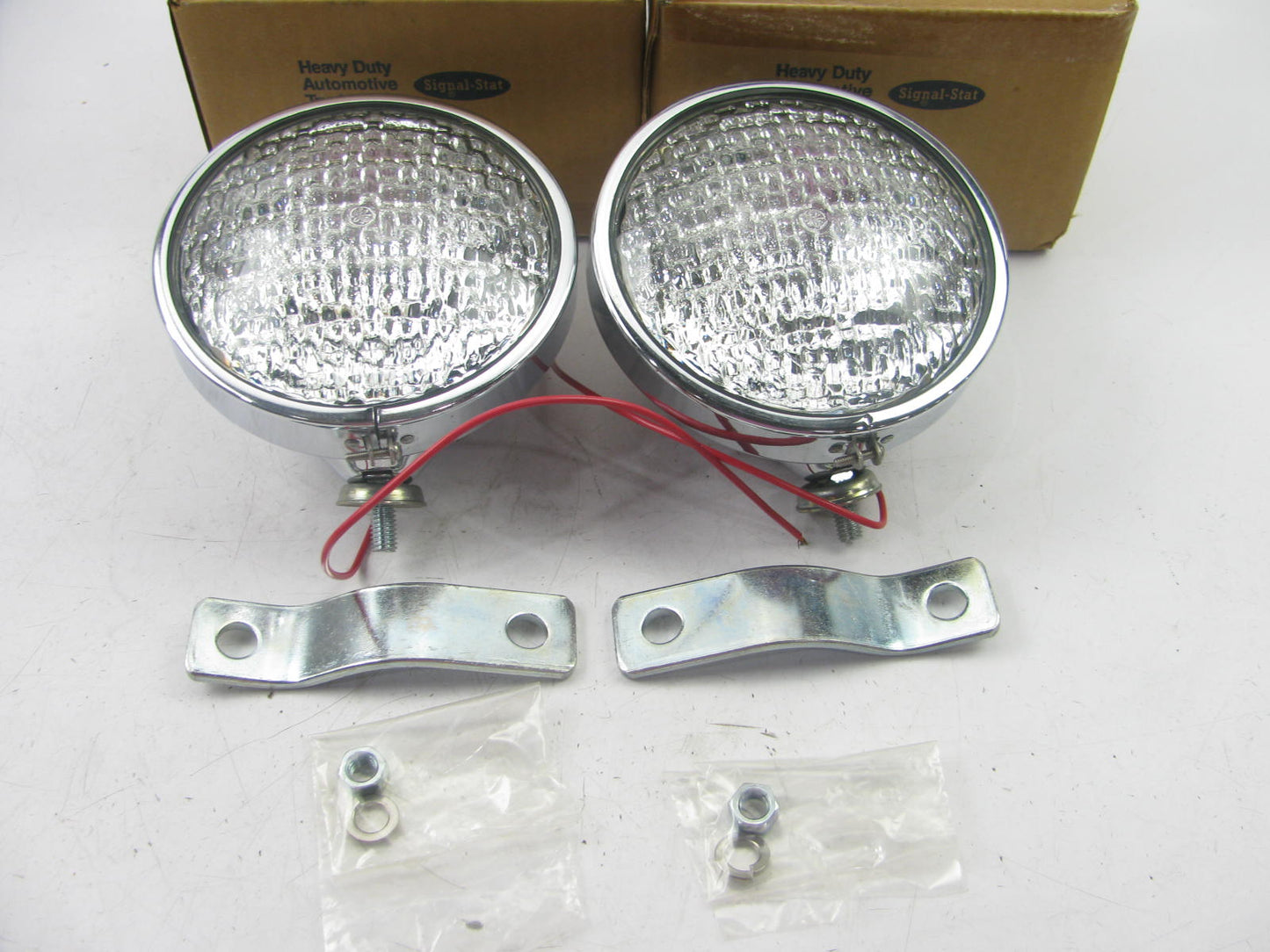 (2) Signal-stat 653W Tractor / Utility Headlights W/ Brackets And Mounts
