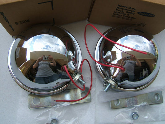 (2) Vintage Signal-stat 653W  4'' Chrome Marine Auxilary Work, Flood Light  Lamps