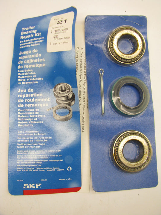 SKF 21 Trailer Wheel Bearing Repair Kit For 1'' Axles  L44643/L44610