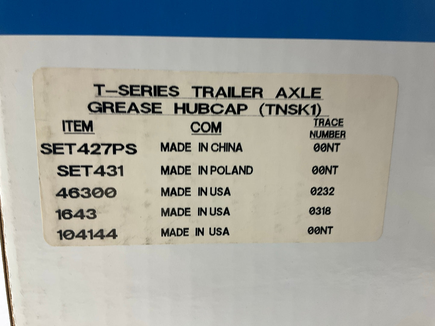 SKF TNSK1 Trailer Axle Wheel Bearing Rebuild Kit: SET427, SET431, 46300, 1643
