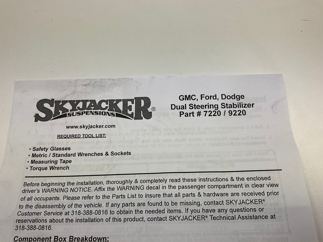 MISSING HARWARE - Skyjacker 7220 Steering Stabilizer Damper Kit