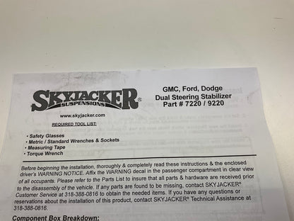 MISSING HARWARE - Skyjacker 7220 Steering Stabilizer Damper Kit