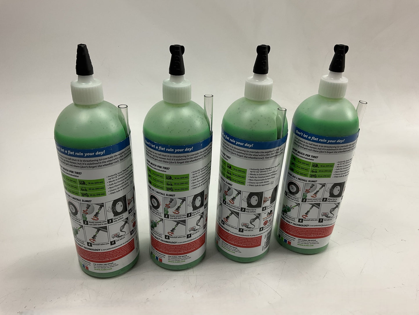 (4) Slime 10008 Tire Sealant, Squeeze Bottle, 24 Oz.