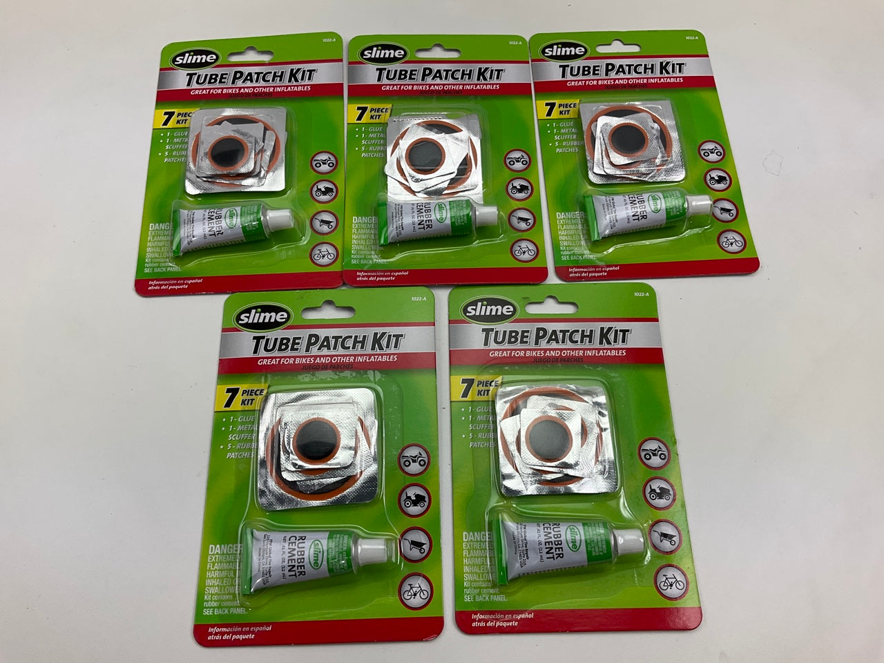 5 PACKS - Slime 1022A TUBE PATCH REPAIR KIT 7 Pc For Bikes & Other Inflatables