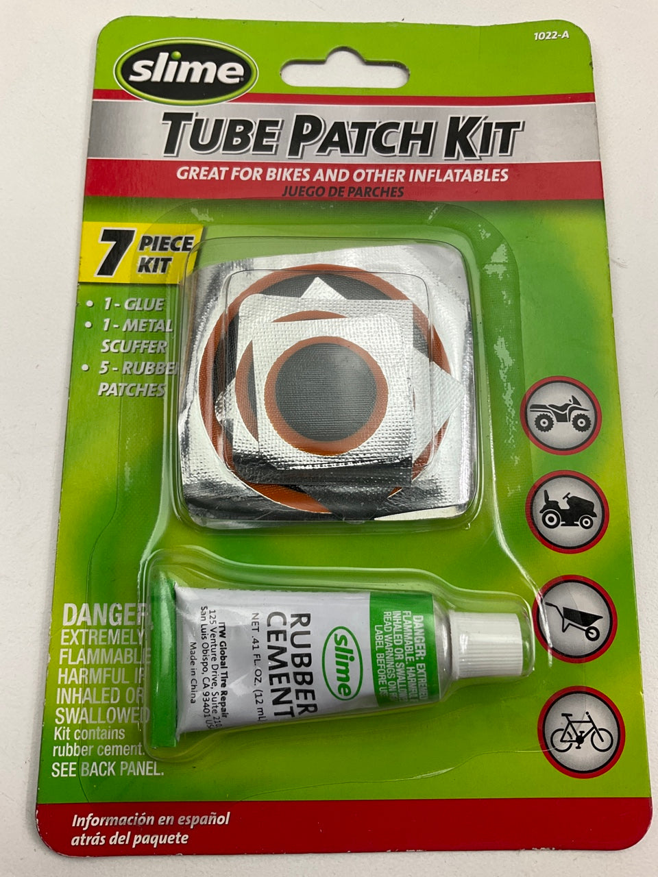 Slime 1022A TUBE PATCH REPAIR KIT 7 Pc For Bikes & Other Inflatables
