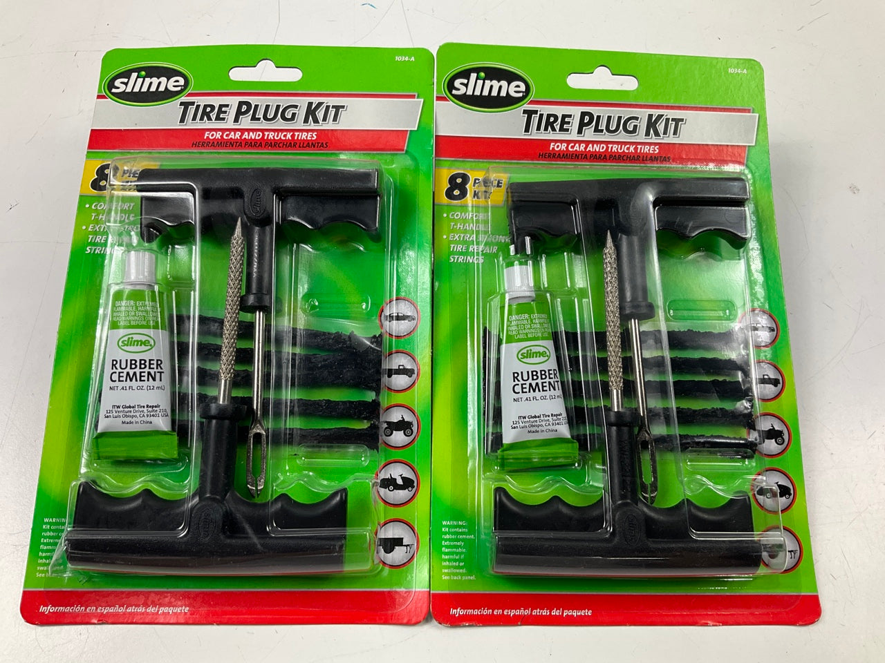 (2) SLIME Tire Plug Kits: Car Truck Motorcycle Tires 8 Piece Rubber Cement Plug