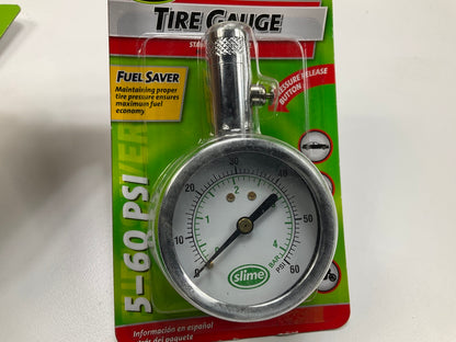 (10) Slime 20049  Large Facia Dial Analogue Tire Pressure Gauge - 5-60 PSI